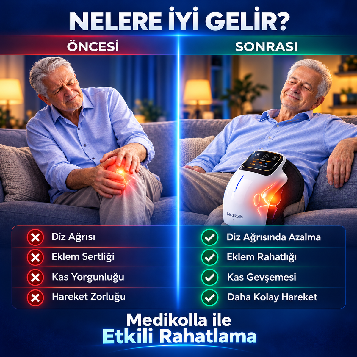 Isıtmalı titreşimli şarjlı diz masaj cihazı