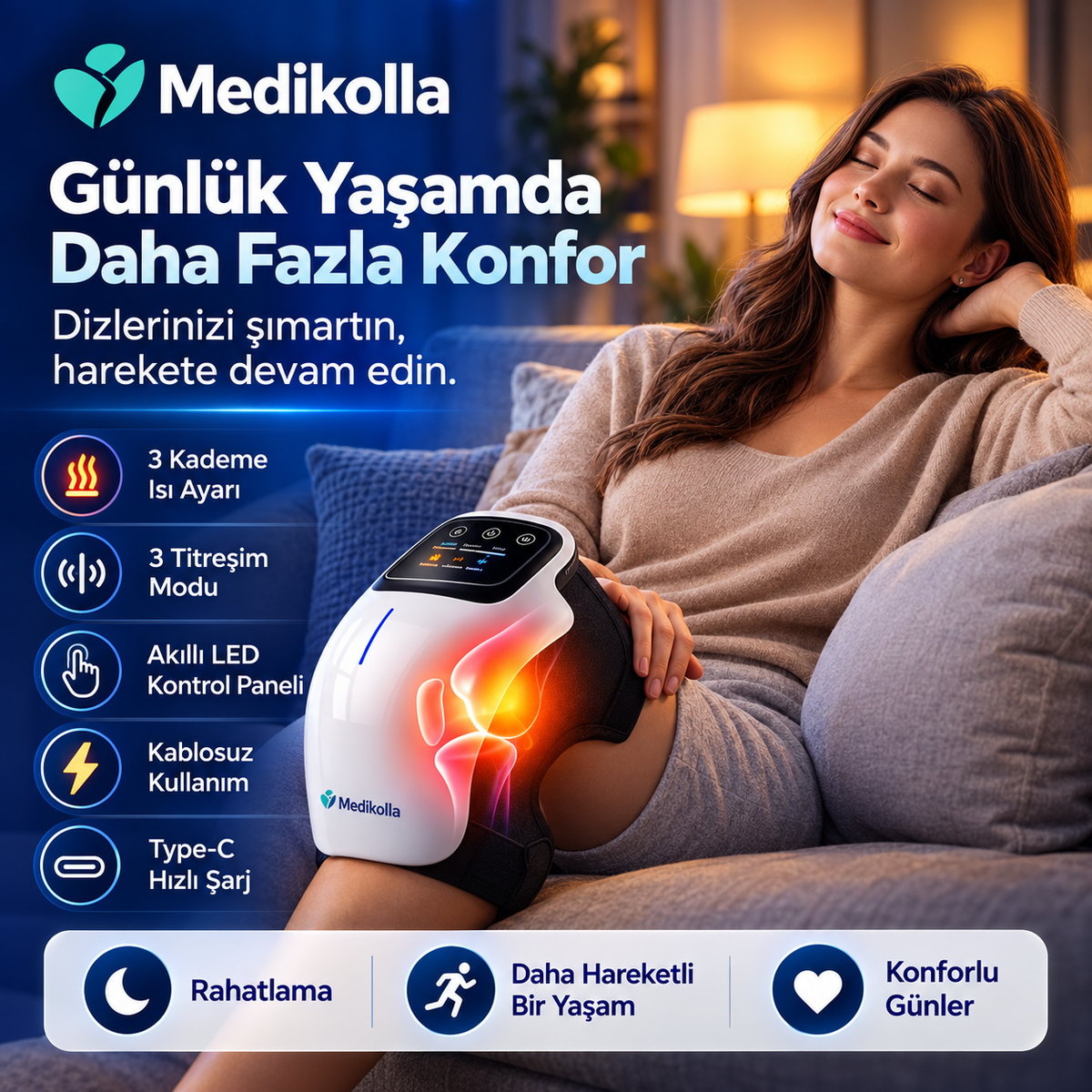 Isıtmalı titreşimli şarjlı diz masaj cihazı