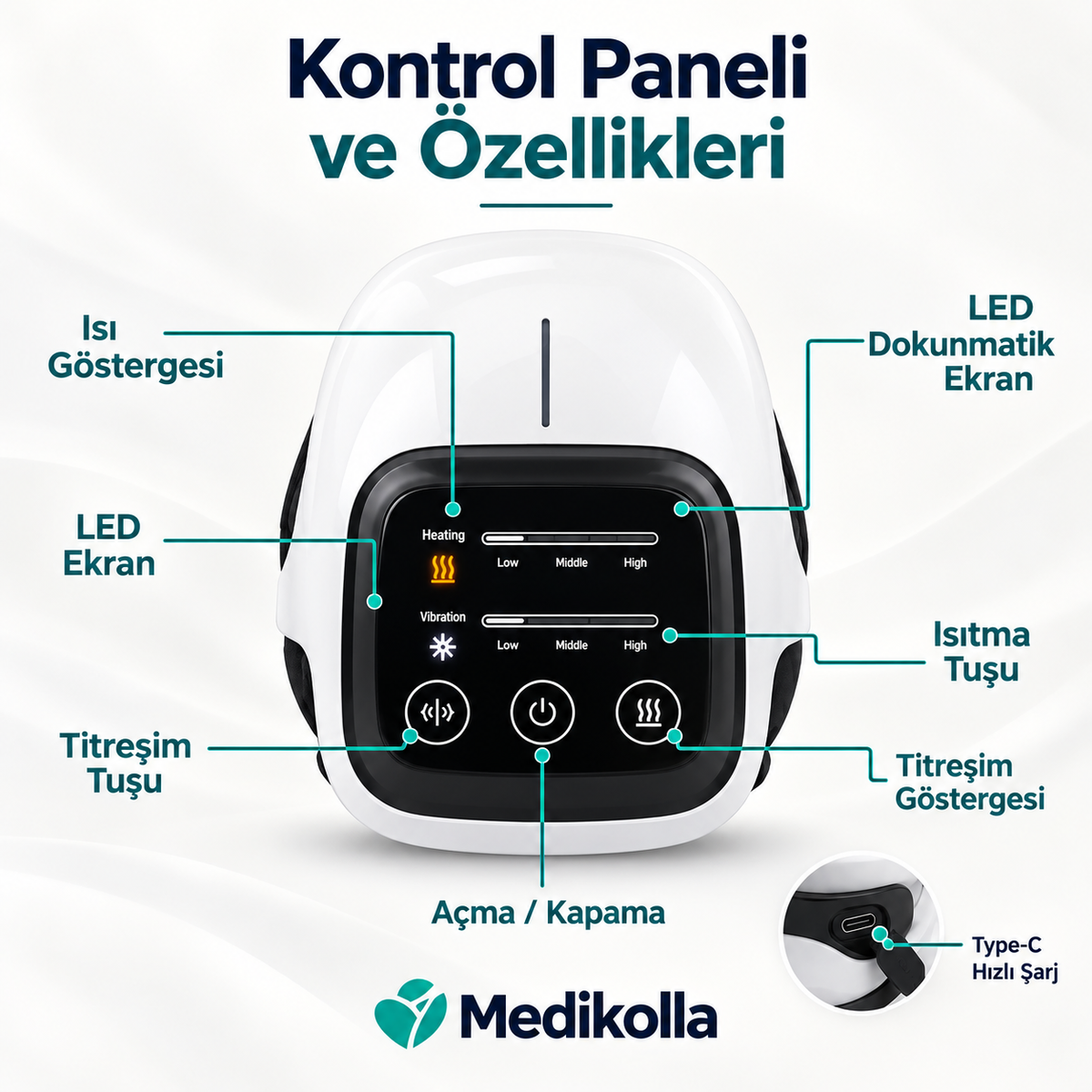 Isıtmalı titreşimli şarjlı diz masaj cihazı